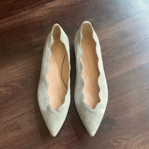 Italian pointed flats in light blue-grey suede